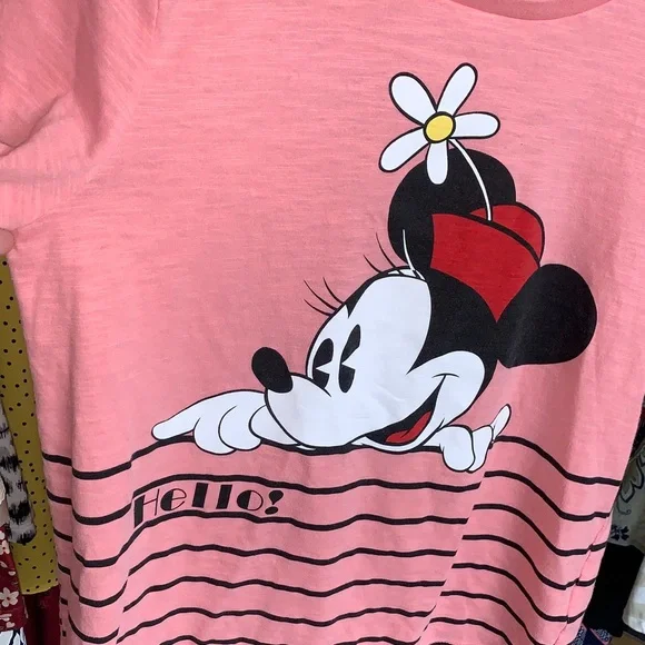 Disney Coral Pink Minnie Mouse Short Sleeve Tee size Small PTP 19 - Picture 3 of 5